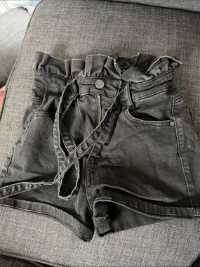 Black Label Black High-Waist Paperbag Shorts with Tie